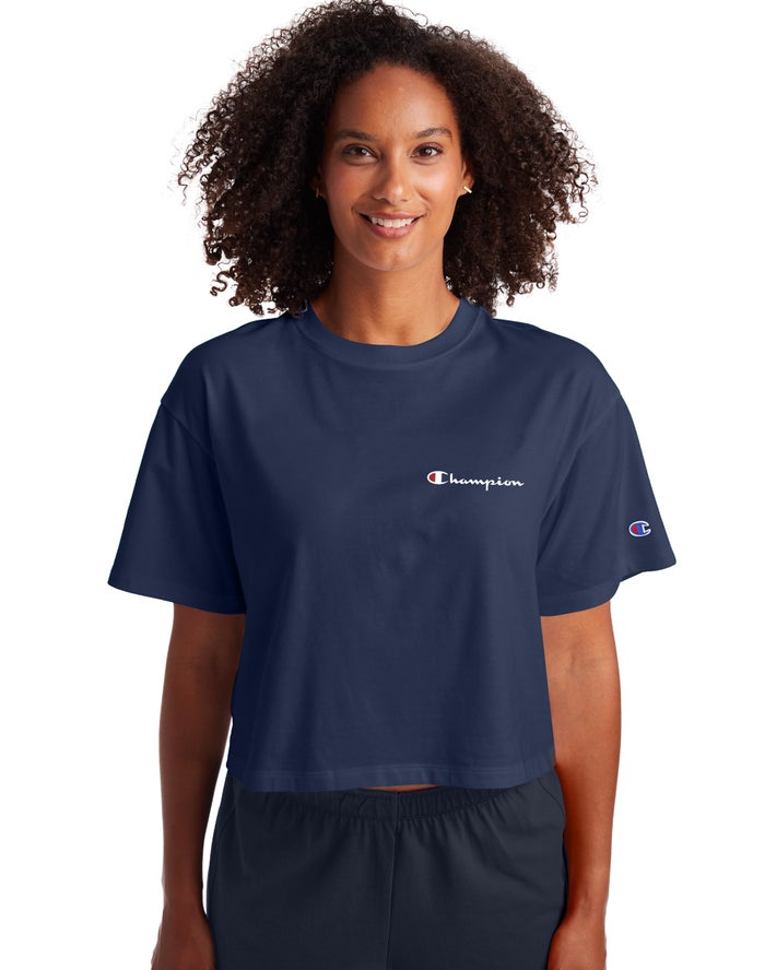 Camiseta Champion Mujer - Cropped Script Logo ( Azul Marino ) 4198705-GP